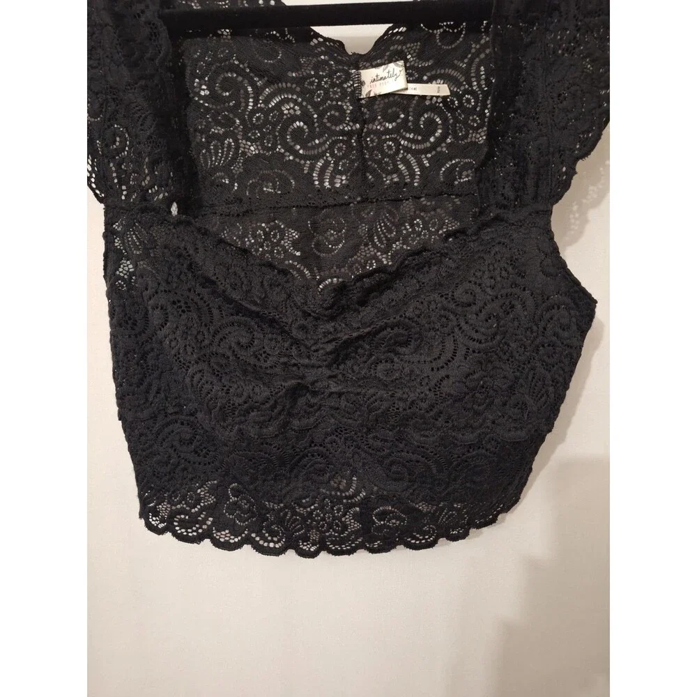 Free People Intimately Chase Me Crop Top Black Lace Brami Bralette Sz XS Sexy